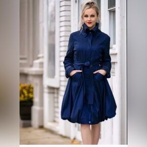 Samuel Dong Bubble Coat Dress Jacket Trench Midnight Navy Blue XS